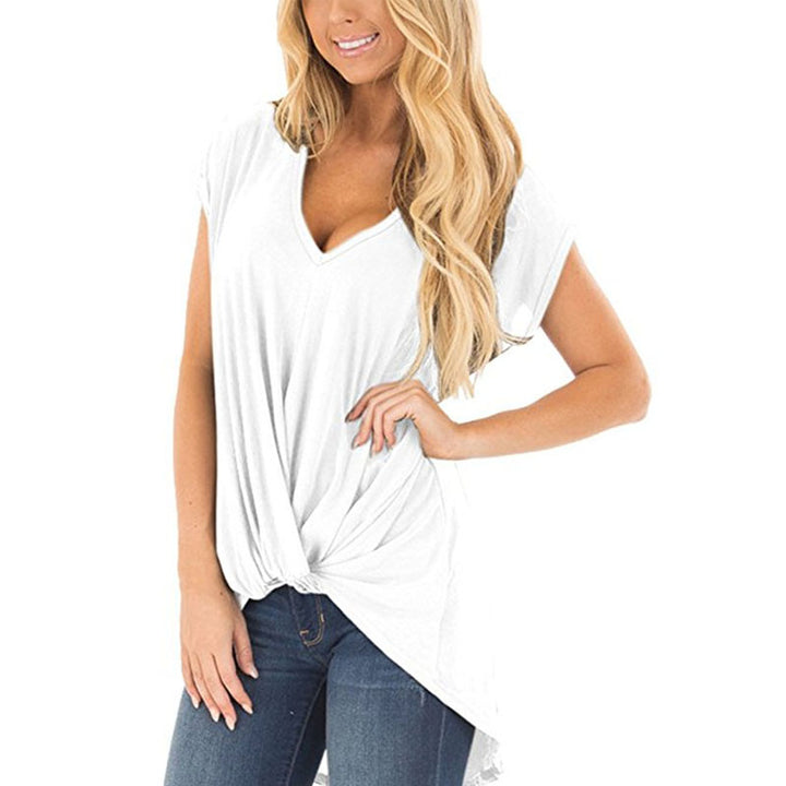 Hi Lo Cut Twist Knotted Casual Tunic Shirt in 9 Colors Image 1