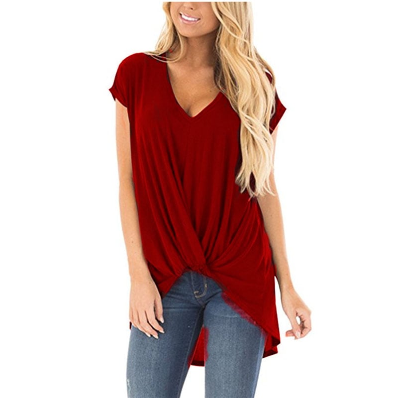 Hi Lo Cut Twist Knotted Casual Tunic Shirt in 9 Colors Image 1