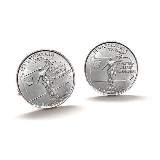 Pennsylvania State Quarter Coin Cufflinks Uncirculated U.S. Quarter 1999 Cuff Links Image 1