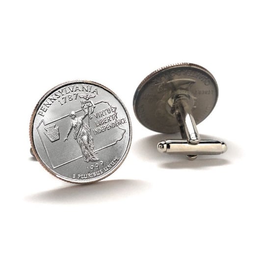 Pennsylvania State Quarter Coin Cufflinks Uncirculated U.S. Quarter 1999 Cuff Links Image 2