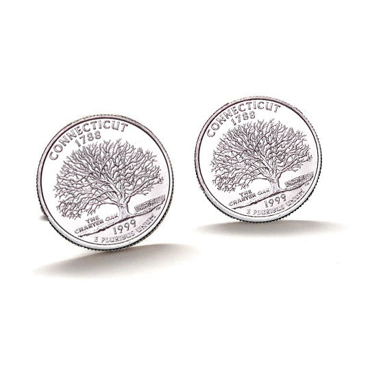 Connecticut State Quarter Coin Cufflinks Uncirculated U.S. Quarter 1999 Cuff Links Image 1