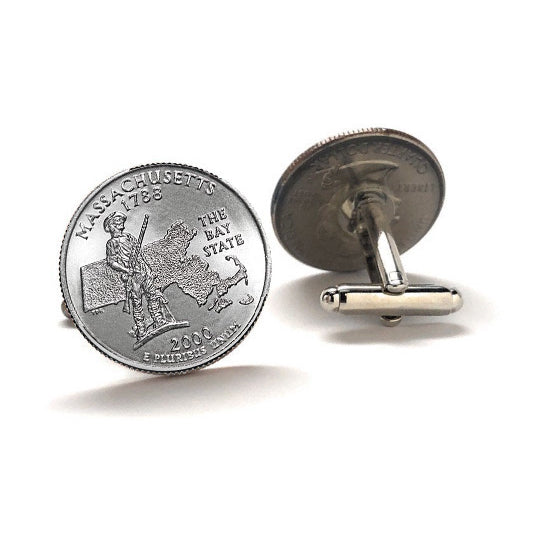 Massachusetts State Quarter Coin Cufflinks Uncirculated U.S. Quarter 2000 Cuff Links Image 2