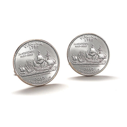 Virginia State Quarter Coin Cufflinks Uncirculated U.S. Quarter 2000 Cuff Links Image 1