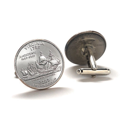 Virginia State Quarter Coin Cufflinks Uncirculated U.S. Quarter 2000 Cuff Links Image 2