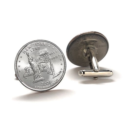 York State Quarter Coin Cufflinks Uncirculated U.S. Quarter 2001 Cuff Links Image 2