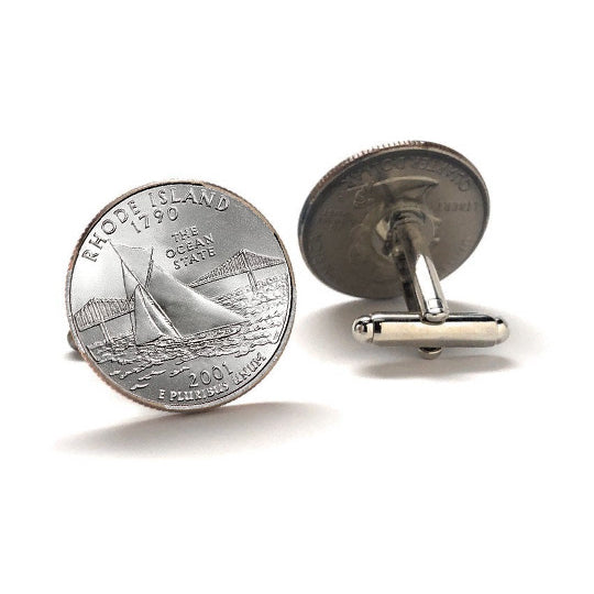 Rhode Island State Quarter Coin Cufflinks Uncirculated U.S. Quarter 2001 Cuff Links Image 2