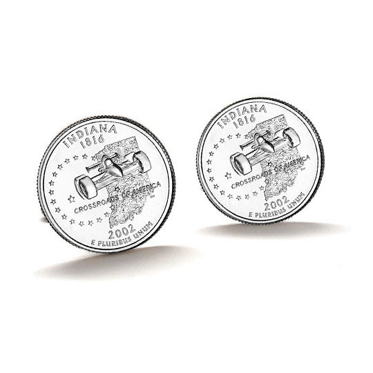 Indiana State Quarter Coin Cufflinks Uncirculated U.S. Quarter 2002 Cuff Links Image 1
