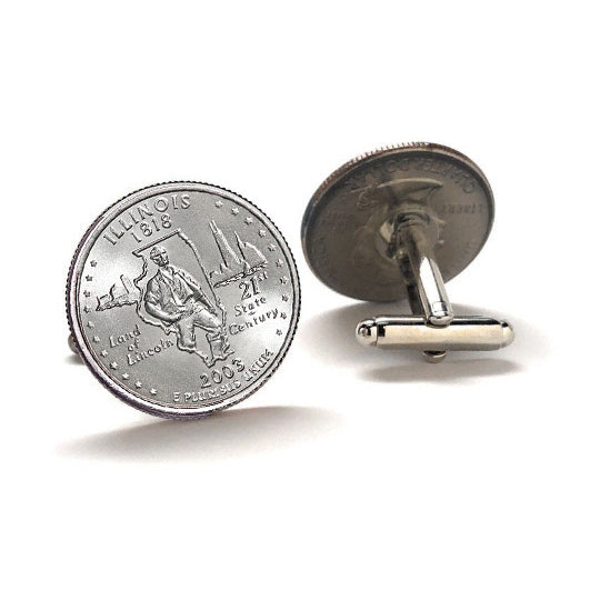 Illinois State Quarter Coin Cufflinks Uncirculated U.S. Quarter 2003 Cuff Links Image 2