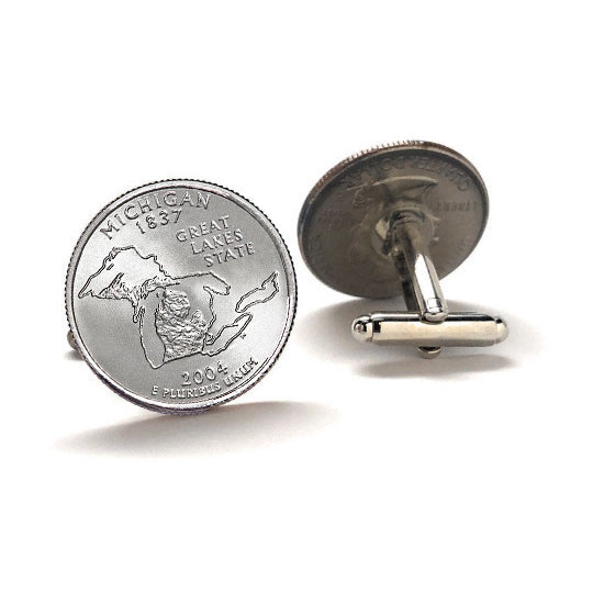 Michigan State Quarter Coin Cufflinks Uncirculated U.S. Quarter 2004 Cuff Links Image 2