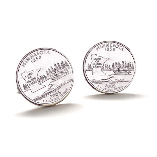 Minnesota State Quarter Coin Cufflinks Uncirculated U.S. Quarter 2005 Cuff Links Image 1