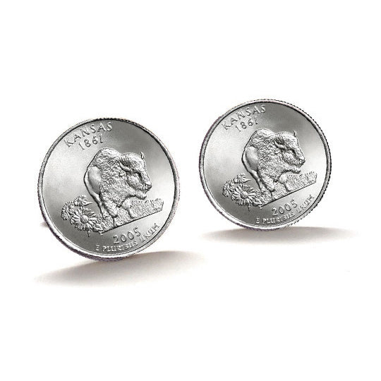 Kansas State Quarter Coin Cufflinks Uncirculated U.S. Quarter 2005 Cuff Links Image 1
