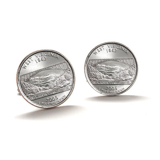 West Virginia State Quarter Coin Cufflinks Uncirculated U.S. Quarter 2005 Cuff Links Image 1