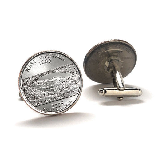 West Virginia State Quarter Coin Cufflinks Uncirculated U.S. Quarter 2005 Cuff Links Image 2