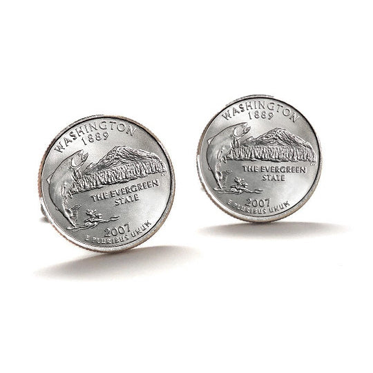 Washington State Quarter Coin Cufflinks Uncirculated U.S. Quarter 2007 Cuff Links Image 1