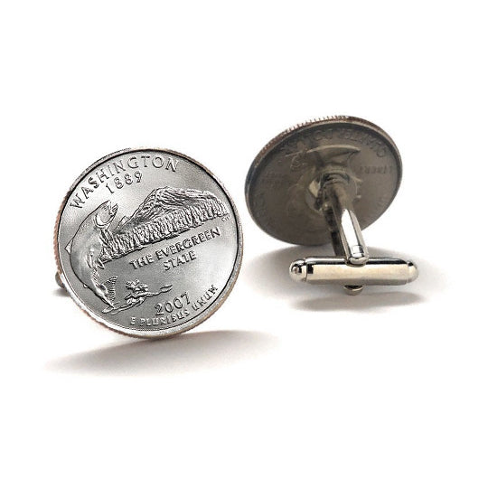 Washington State Quarter Coin Cufflinks Uncirculated U.S. Quarter 2007 Cuff Links Image 2