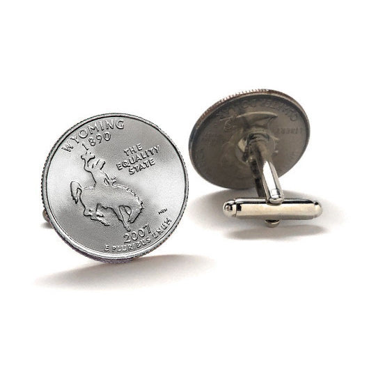 Wyoming State Quarter Coin Cufflinks Uncirculated U.S. Quarter 2007 Cuff Links Image 2