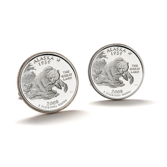 Alaska State Quarter Coin Cufflinks Uncirculated U.S. Quarter 2008 Cuff Links Image 1