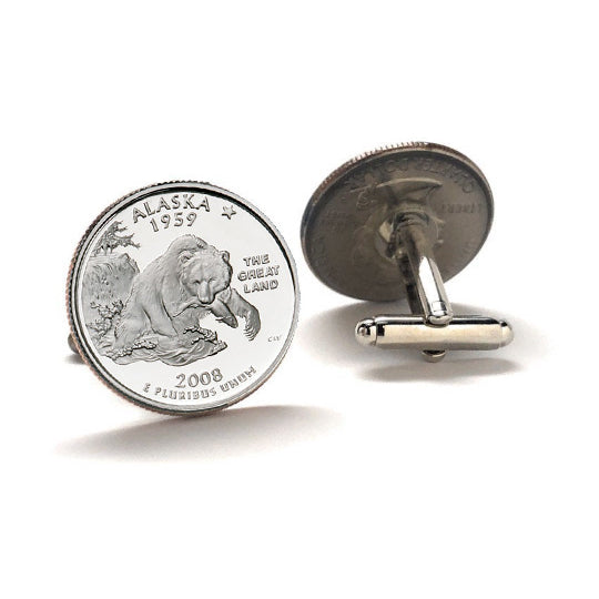 Alaska State Quarter Coin Cufflinks Uncirculated U.S. Quarter 2008 Cuff Links Image 2