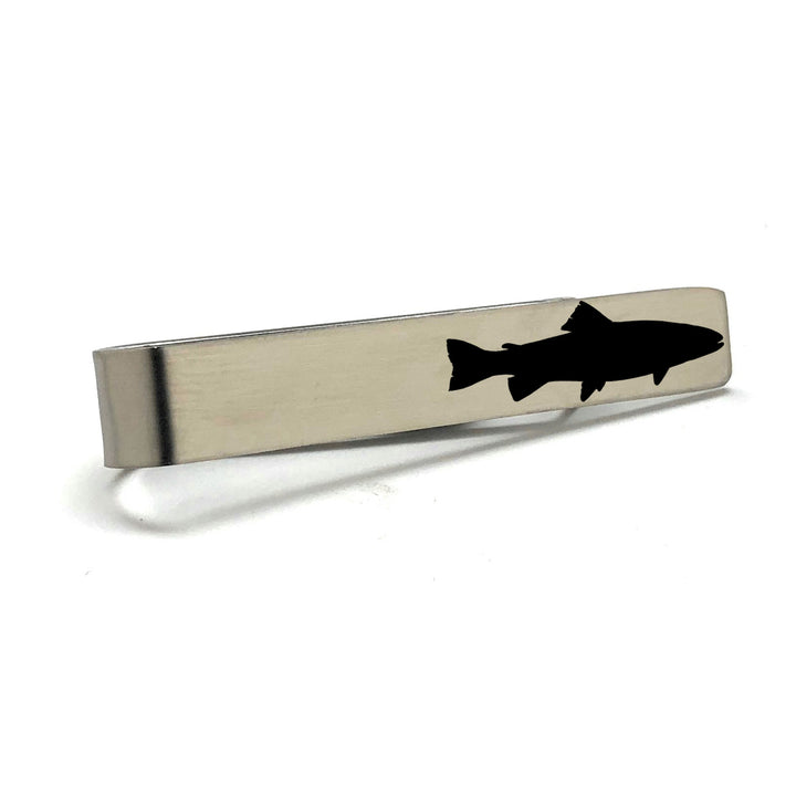 Fish Tie Bar Fisherman Tie Clip Silver Brush Fishing Tie Bar Gift for The Fisherman Trout Tie Bar Image 4