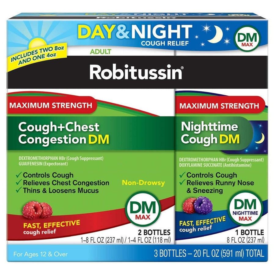 Robitussin DM Maximum Strength Day and Night Cough Relief 20 Ounces Image 1