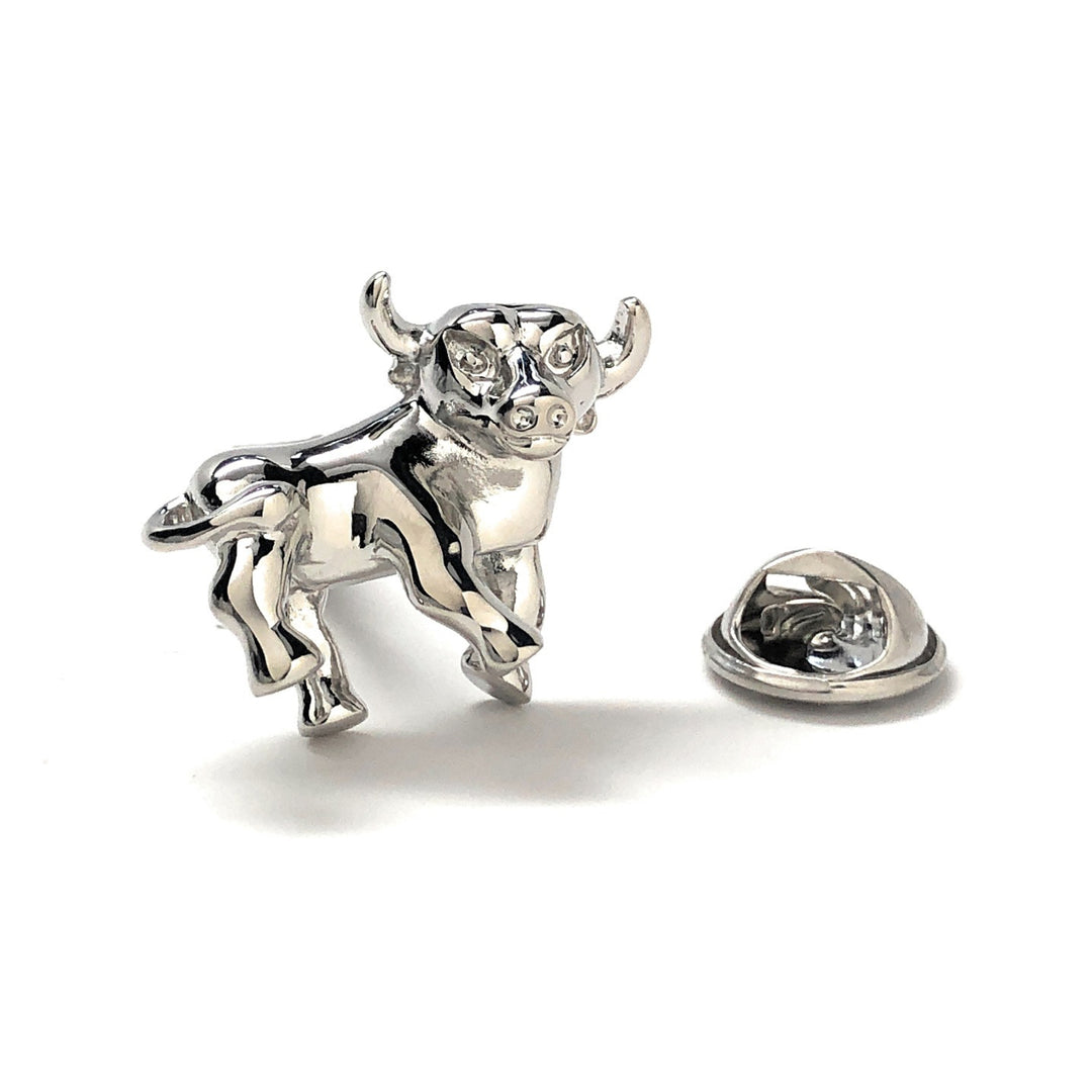 Silver Raging Bull Lapel Pin Financial Markets 3D Tie Tack Pin Stock Market Image 1