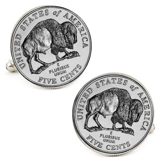 American Bison Coin Cufflinks Uncirculated U.S. Nickel 2005 Buffalo Cuff Links Image 1