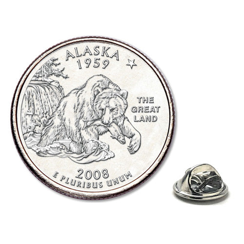 2008 Alaska Quarter Coin Lapel Pin Uncirculated State Quarter Tie Pin Image 1