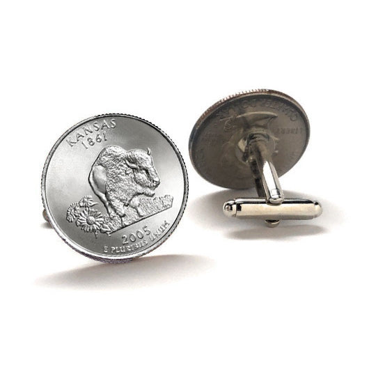2005 Kansas Quarter Coin Cufflinks Uncirculated State Quarter Cuff Links Image 1
