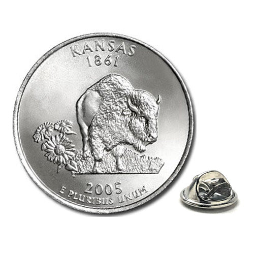 2005 Kansas Quarter Coin Lapel Pin Uncirculated State Quarter Tie Pin Image 1