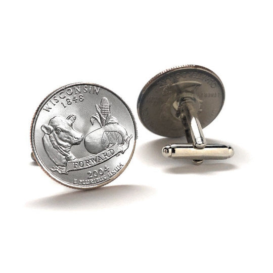 2004 Wisconsin Quarter Coin Cufflinks Uncirculated State Quarter Cuff Links Image 1