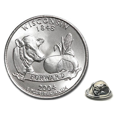 2004 Wisconsin Quarter Coin Lapel Pin Uncirculated State Quarter Tie Pin Image 1