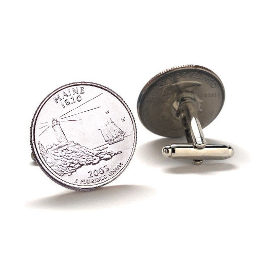 2003 Maine Quarter Coin Cufflinks Uncirculated State Quarter Cuff Links Image 1