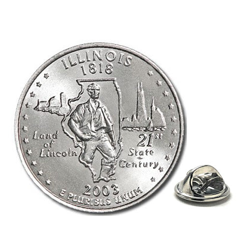 2003 Illinois Quarter Coin Lapel Pin Uncirculated State Quarter Tie Pin Image 1