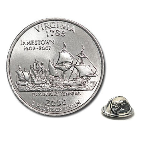 2000 Virginia Quarter Coin Lapel Pin Uncirculated State Quarter Tie Pin Image 1