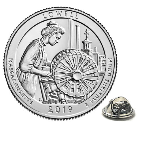 2019 Lowell National Historical Park Coin Lapel Pin Uncirculated Quarter Tie Pin Image 1