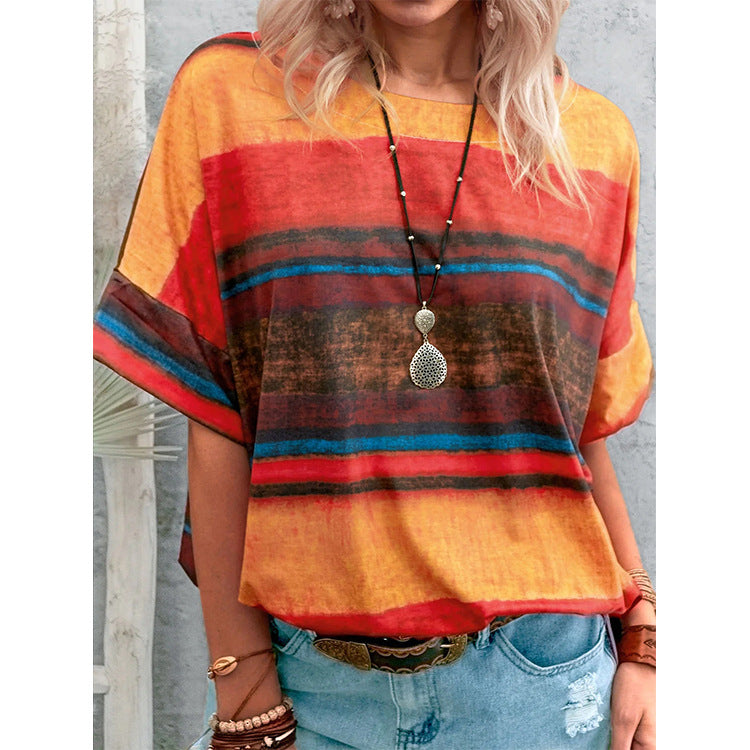 Colorful Striped Loose Tunic Top Blouse Image 2