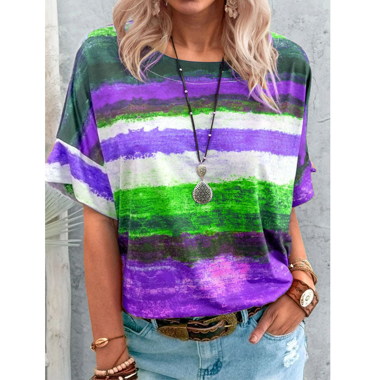 Colorful Striped Loose Tunic Top Blouse Image 1