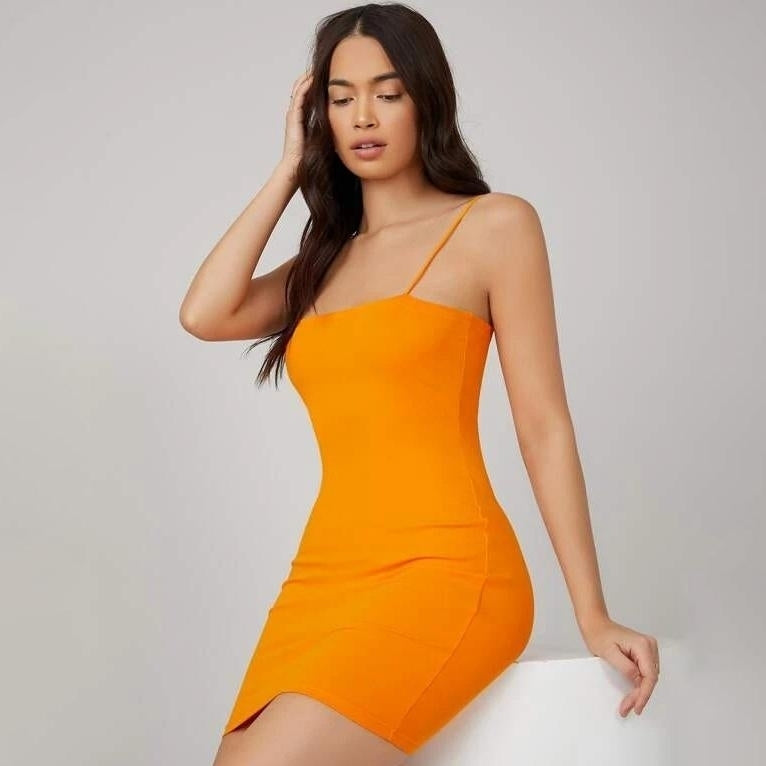 BASICS Neon Orange Bodycon Dress Image 1