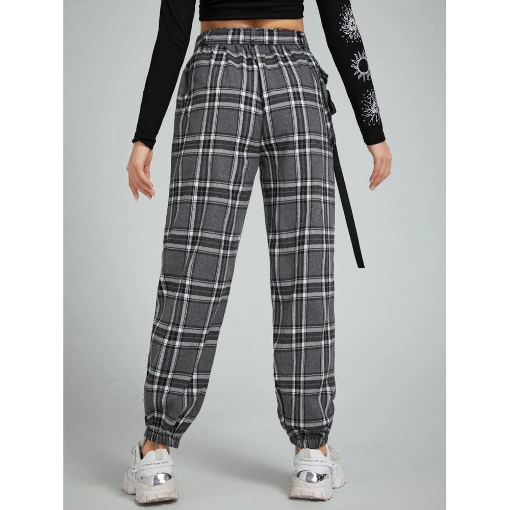 Belted Plaid Joggers Image 2