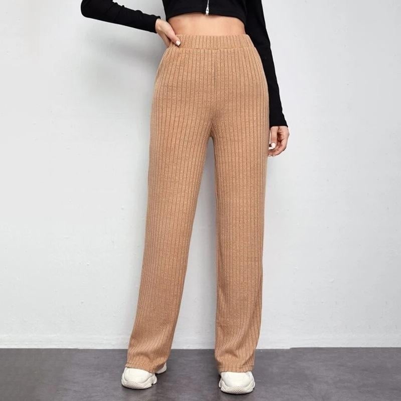 casual trousers high waist knitted wide-leg pants Image 1
