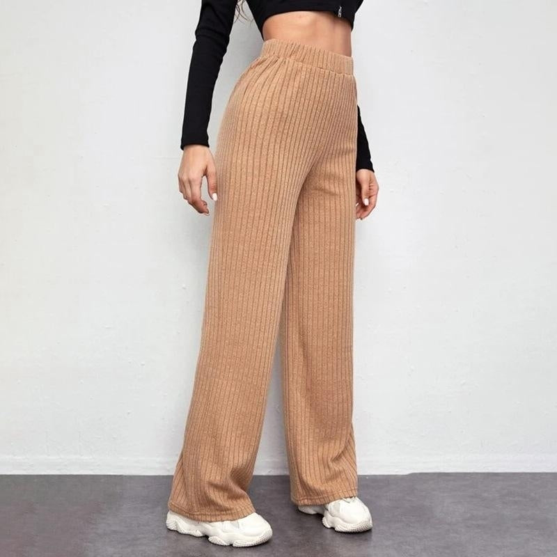casual trousers high waist knitted wide-leg pants Image 3