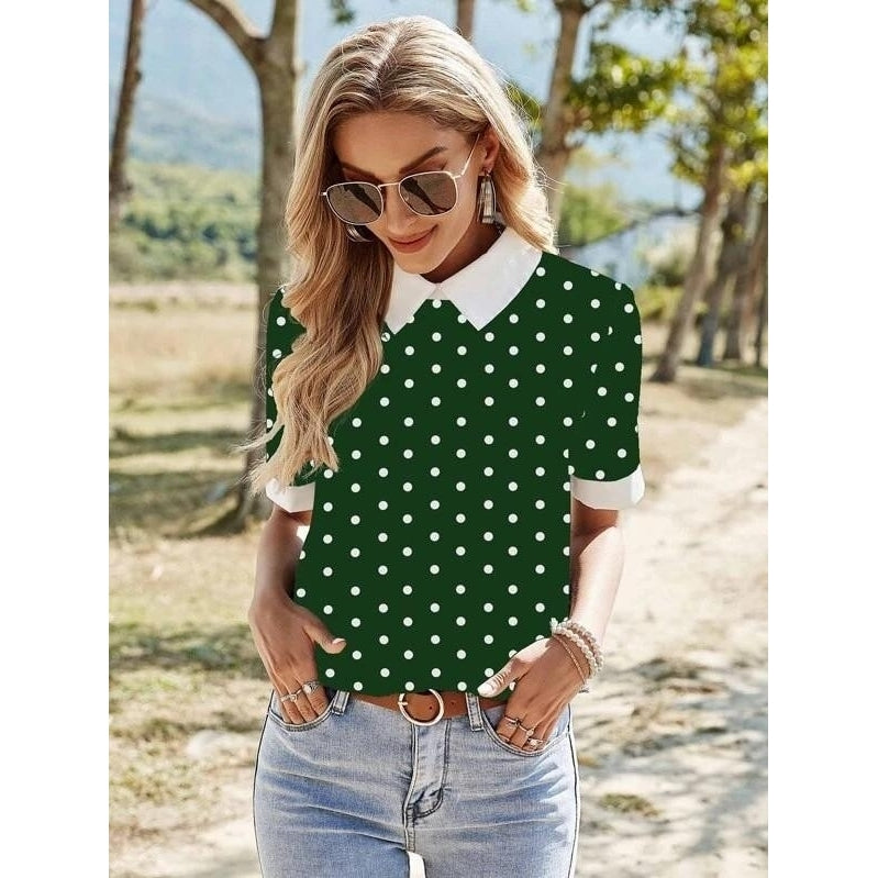 Contrast Collar Polka Dot Blouse Image 4