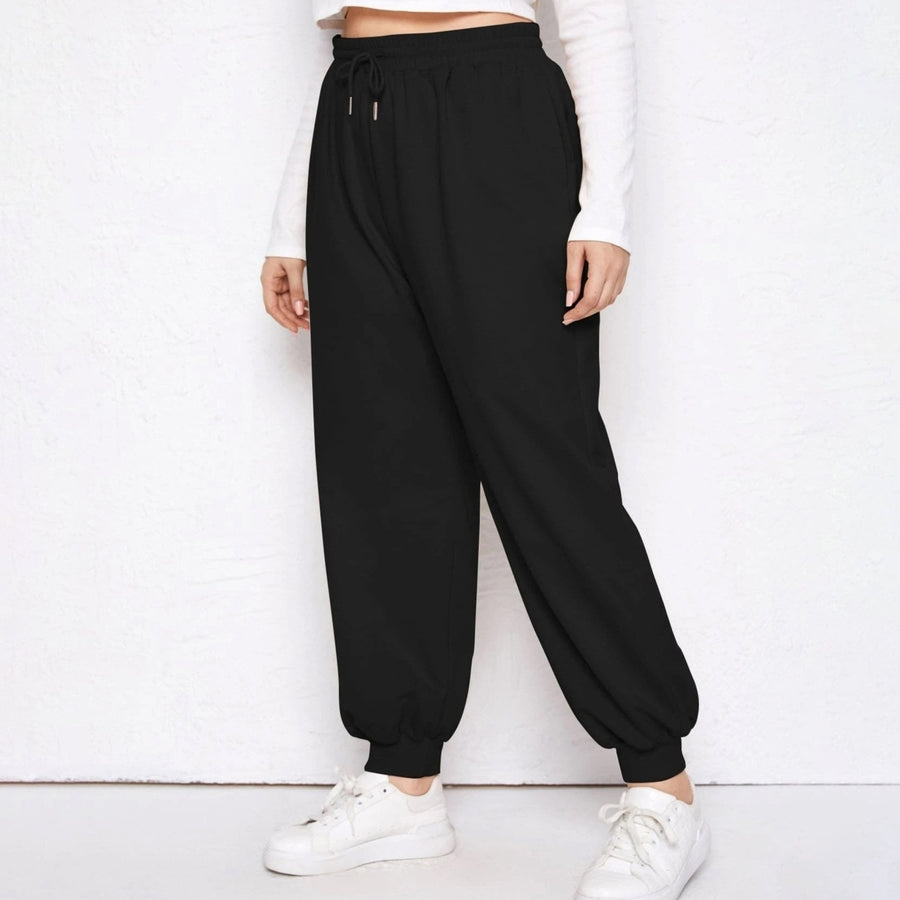 fashion casual lace-up solid color sports pants tie-leg pants loose casual trousers Image 1