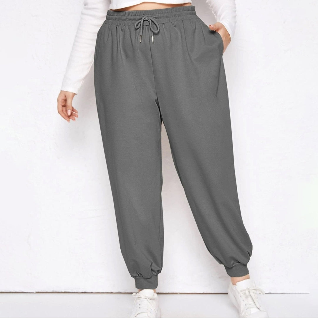 fashion casual lace-up solid color sports pants tie-leg pants loose casual trousers Image 4