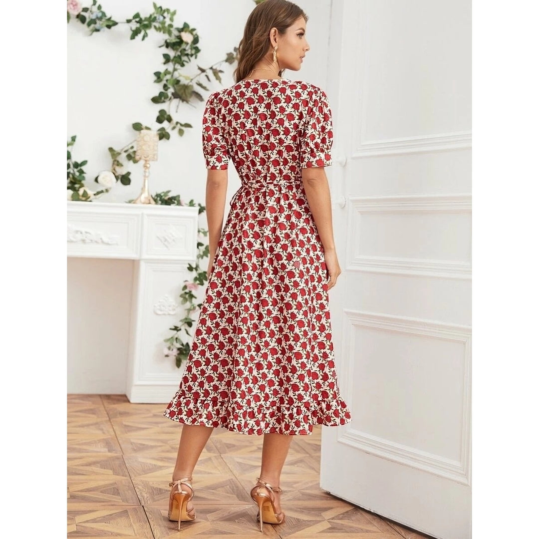 Floral Print Elastic Waist A-line Dress Image 3