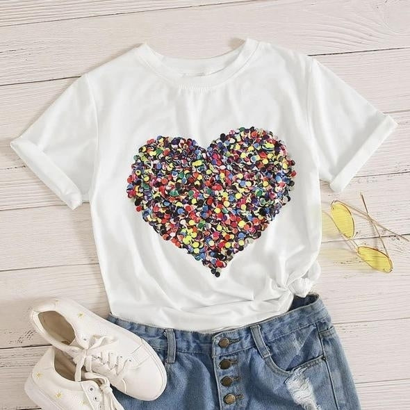 Heart Print Shirt Top Tee Image 1