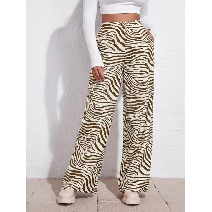 High Waist Zebra Stripe Wide Leg Pants Image 3