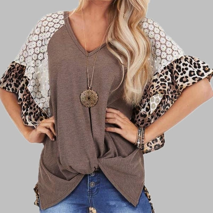 Lace Hollow Leopard Shirt Top Tee Image 3