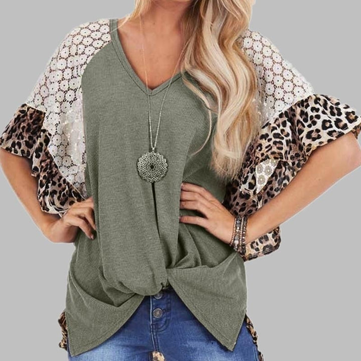 Lace Hollow Leopard Shirt Top Tee Image 4