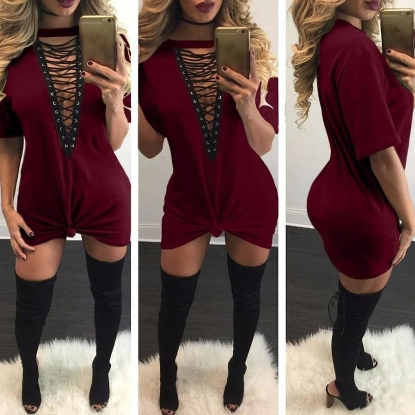 Lace Up Plunging Crisscross Dress Image 1